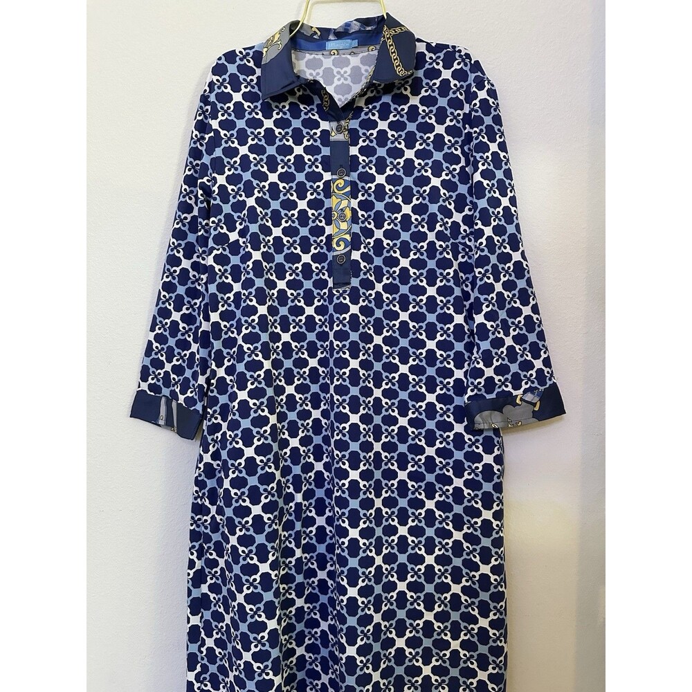 J McLaughlin Scarf Trim Accent Pullover Shift Dress, Sz S, Preppy, Chain Horse